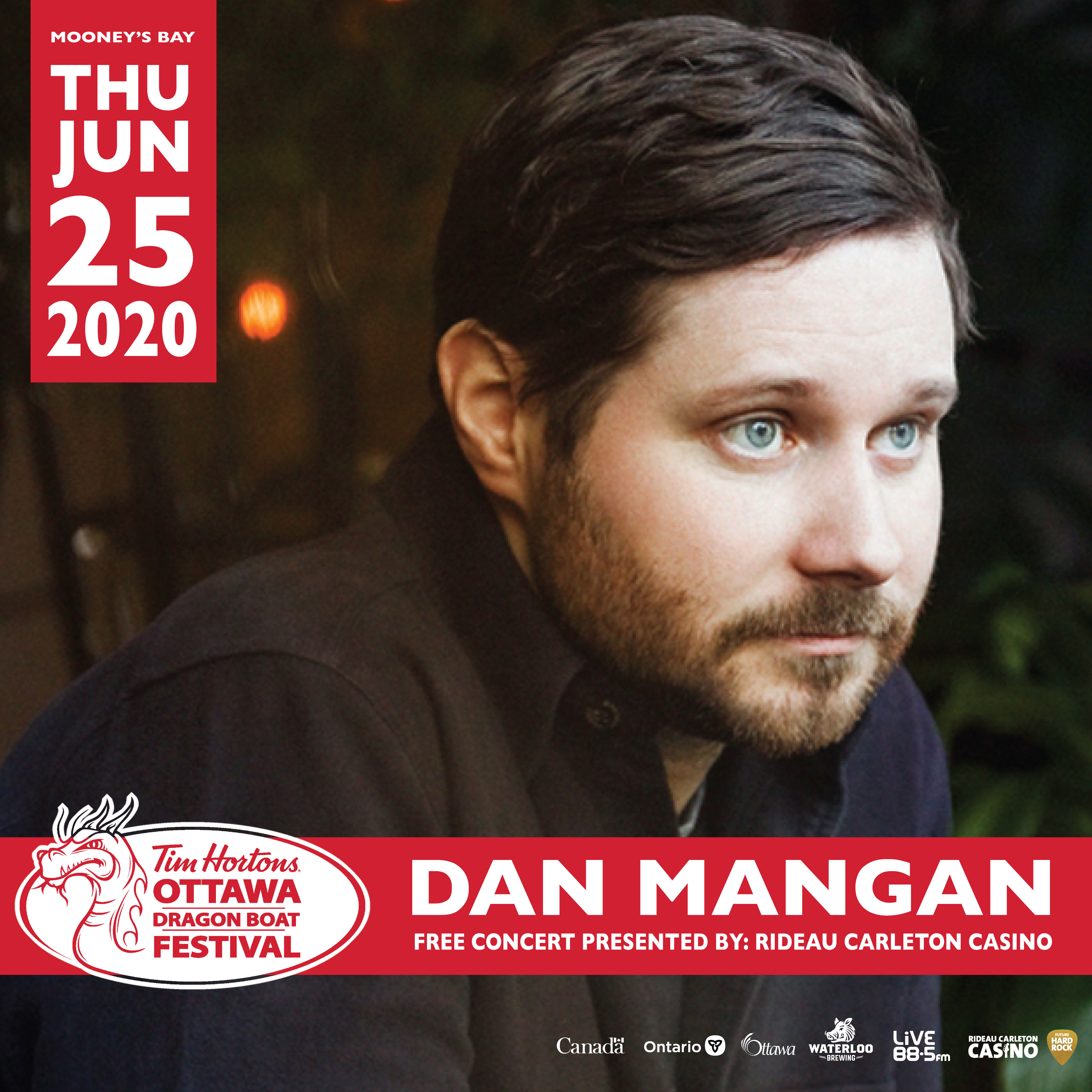Two-time JUNO award-winning musician and songwriter Dan Mangan to headline a free concert on Thursday June 25, 2020 at the Tim Horton Ottawa Dragon Boat Festival